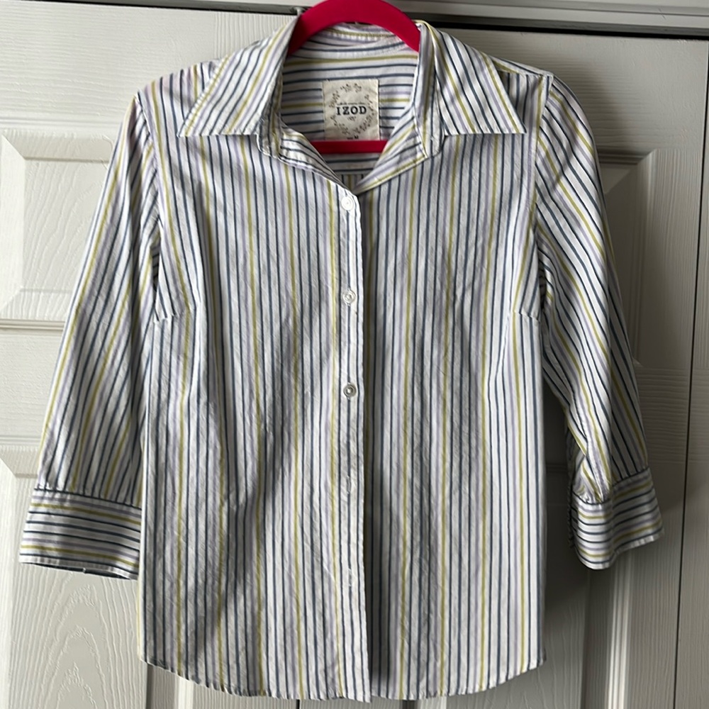 I on button up stripped blouse